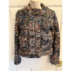 Zara multicolor tweed textured blazer jacket sz S alpaca/wool/poly Aztec buttons